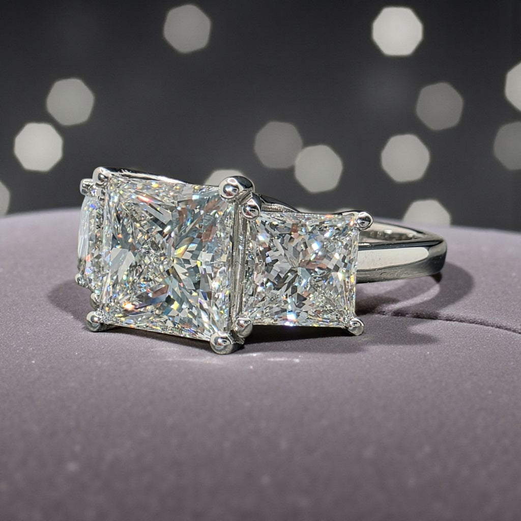 4 CT D VVS2 Lab Grown Princess Platinum Diamond Engagement Ring IGI Certified