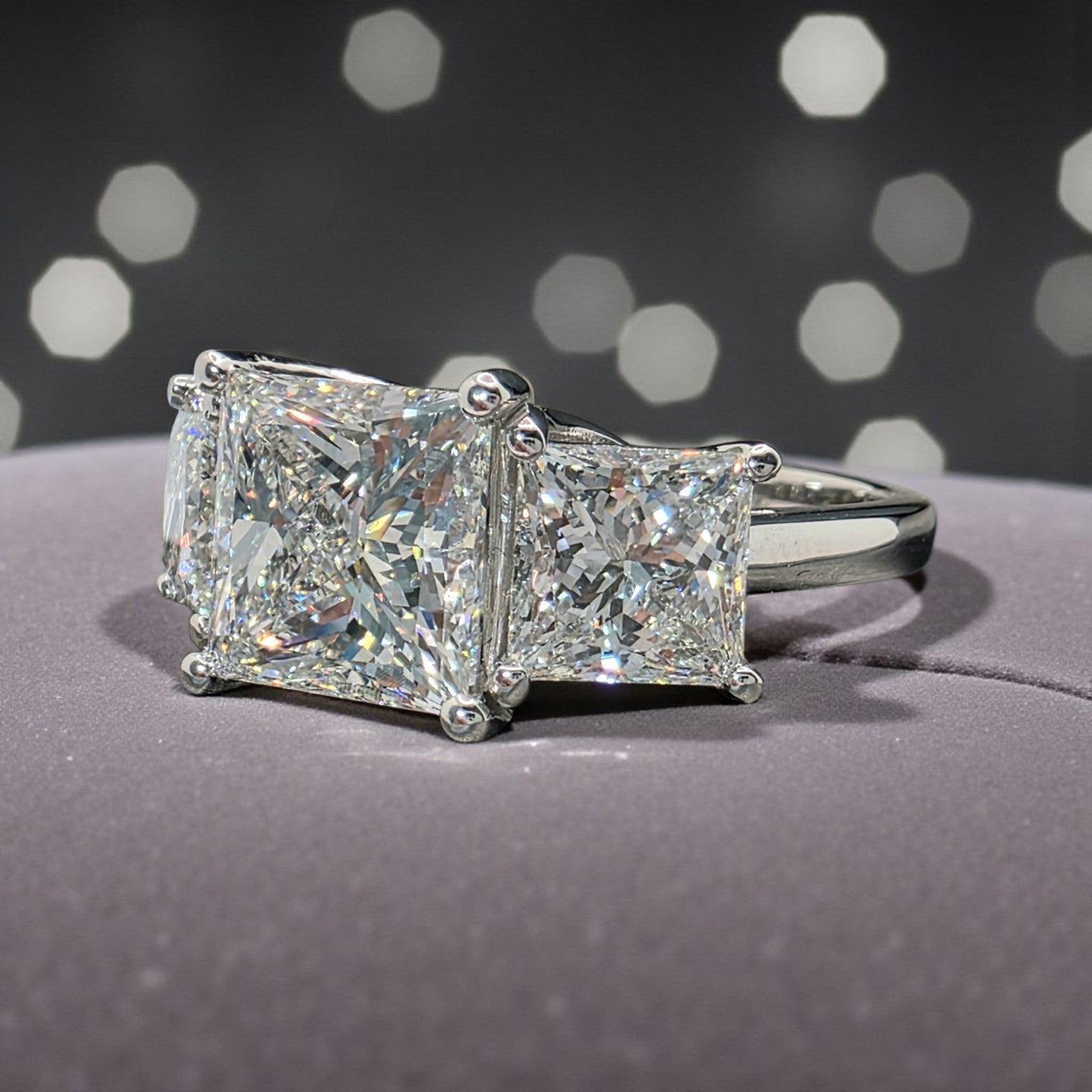 4 CT D VVS2 Lab Grown Princess Platinum Diamond Engagement Ring IGI Certified