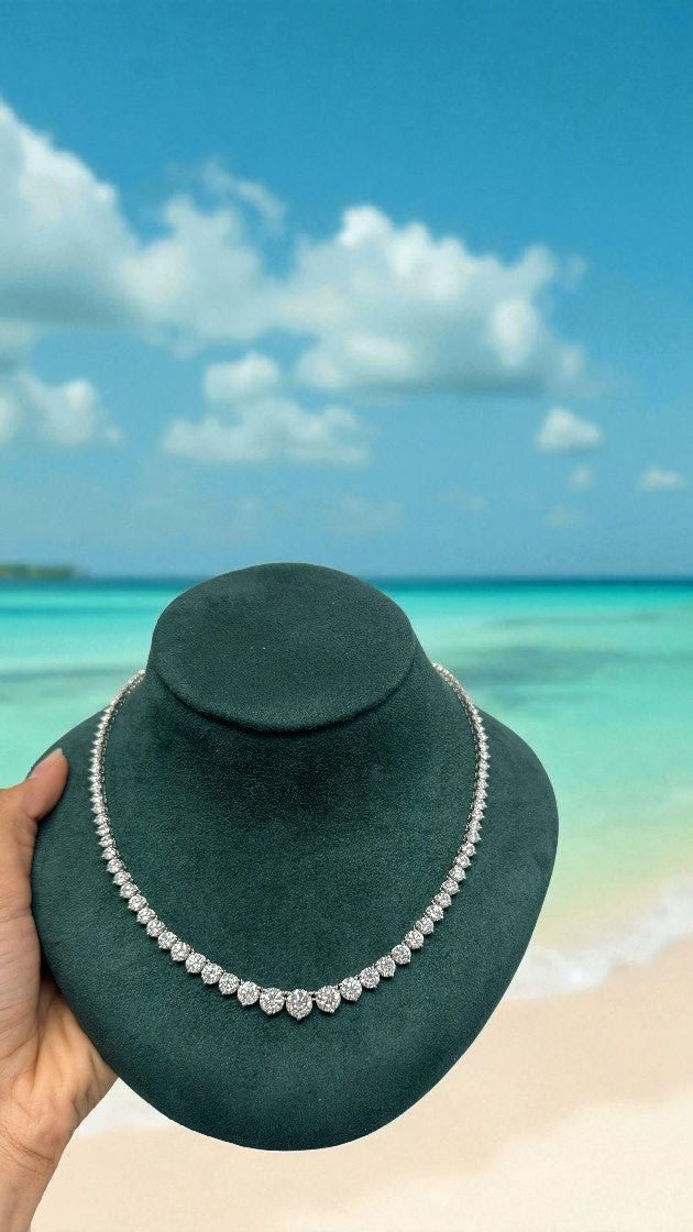 25 Ct Lab Grown D VS Diamond Set Women Tennis Necklace In 14k White Gold 17''