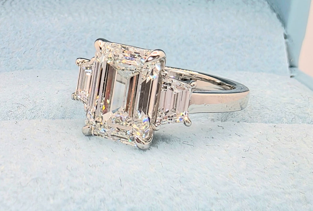 4.60 Carat E VS1 Platinum Emerald Cut Lab Grown Diamond Ring IGI Certified