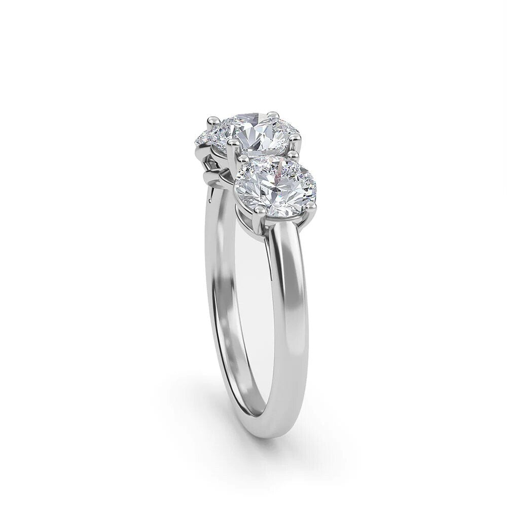 2.20 Carat Round Diamond Three 3 Stone Ring IGI Certified Lab Grown Platinum