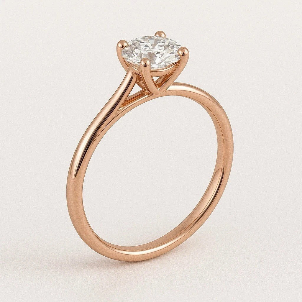 1.00 Carat IGI Certified D VS1 Lab Grown Round Diamond Ring 14k Rose