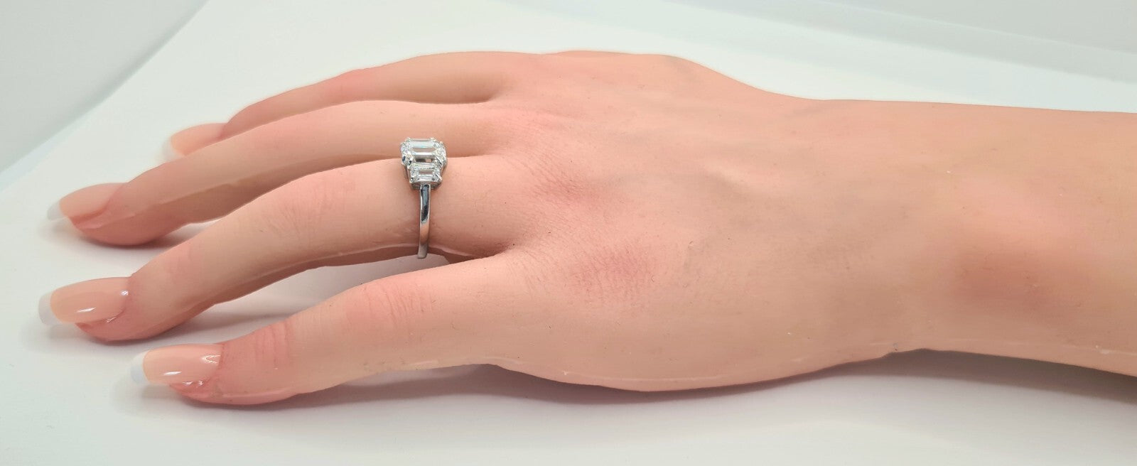 2.10 Ct F VS1 14k White Gold Emerald Cut Lab Grown Diamond Ring IGI Certified