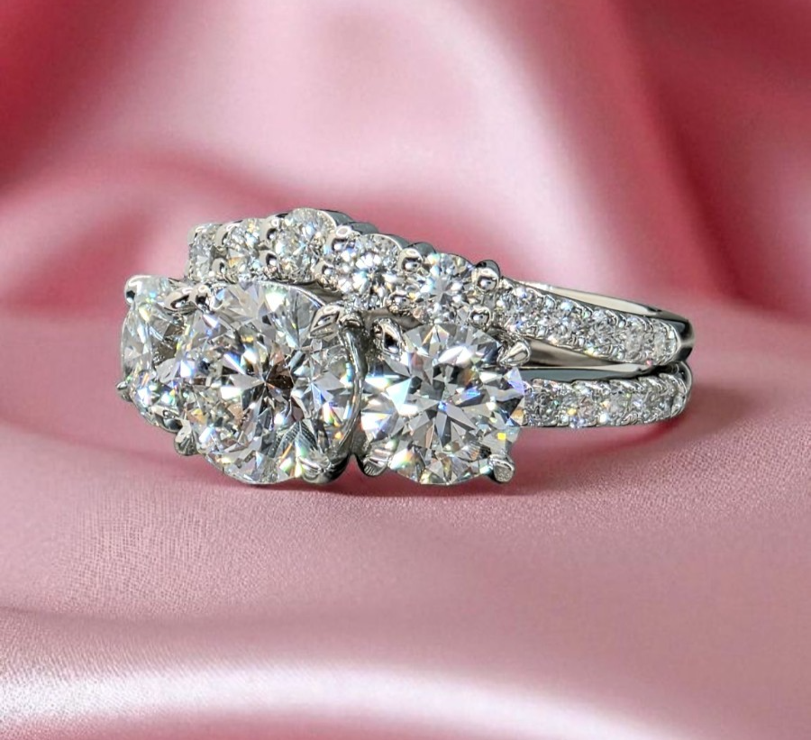 5.00 Ct D VS1 Lab Grown Diamond Ring With Matching Band IGI Certified 14k Gold