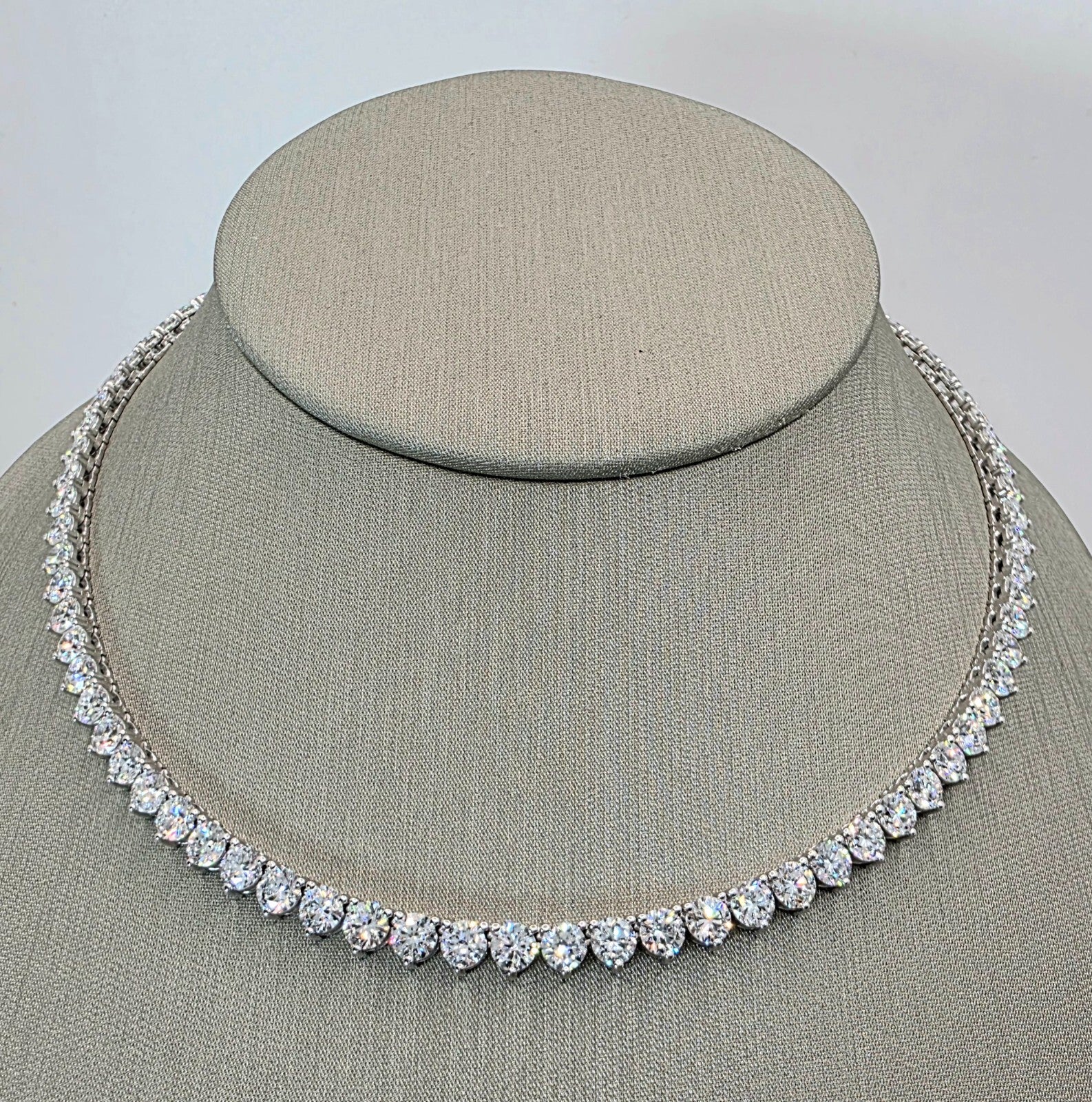 30.00 Ct 14k White Gold Lab Grown Eternity Diamond Tennis Necklace, 16” NEW!