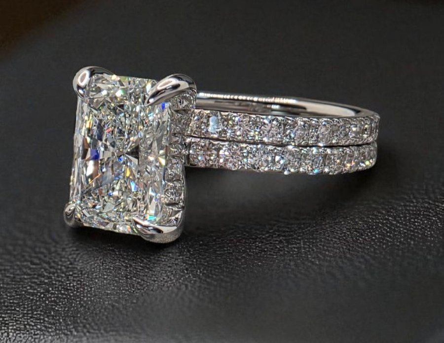 3.00 Ct E VS1 Lab Grown Radiant Diamond Ring With Band IGI Certified Diamond