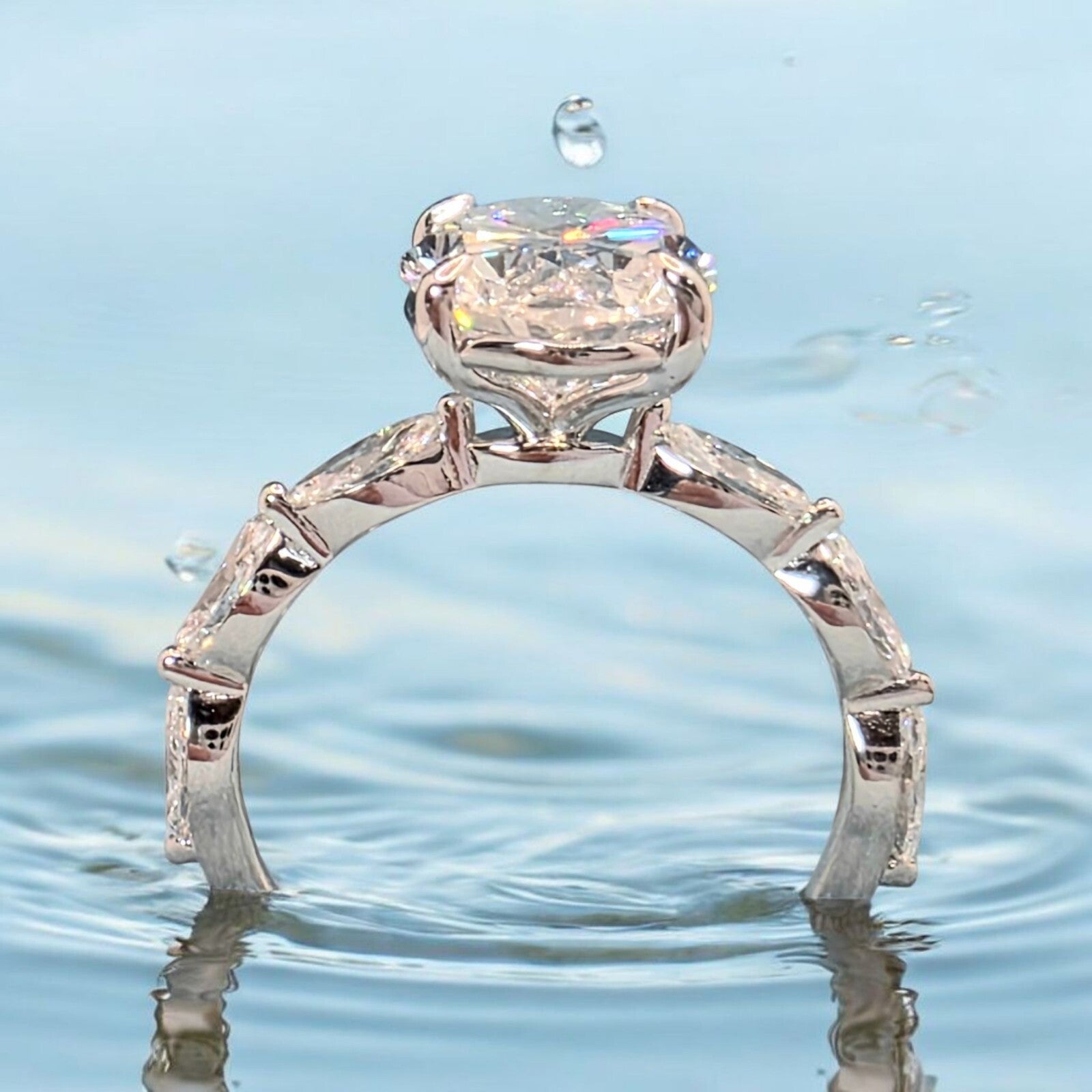 3.75 Ct E VS1 Lab Grown Oval Diamond Engagement Ring IGI Certified Platinum