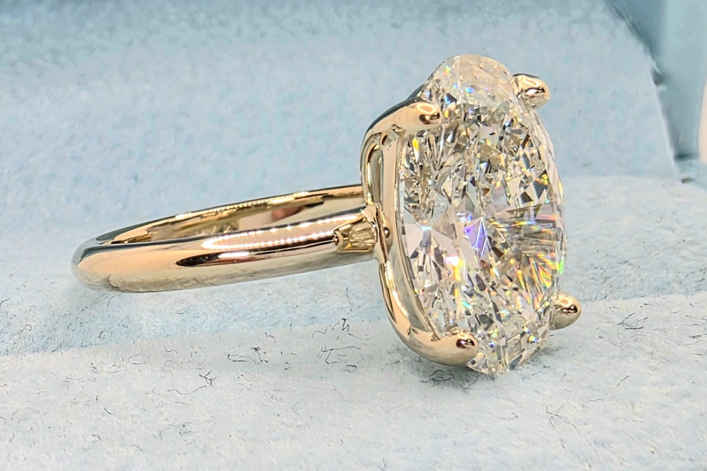 4.00 Ct D VS1 Oval Lab Grown Diamond Ring IGI Certified 14k Yellow Gold