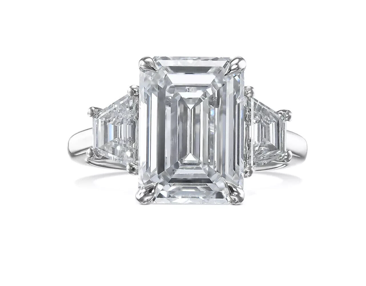 4.75 Ct  Emerald Cut E VVS2 Lab Grown Diamond Ring 18k White IGI Certified