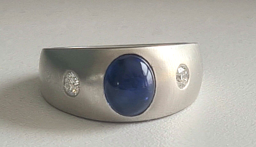 3.44 Carat Natural Sapphire and Diamond Pinky Ring 14k White Gold GIA Certified