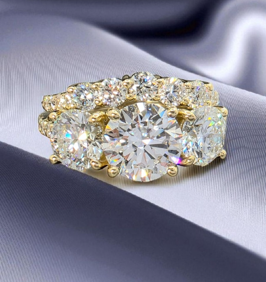 5.00 Ct D VS1 Lab Grown Diamond Ring With Matching Band IGI Certified 14k Yellow