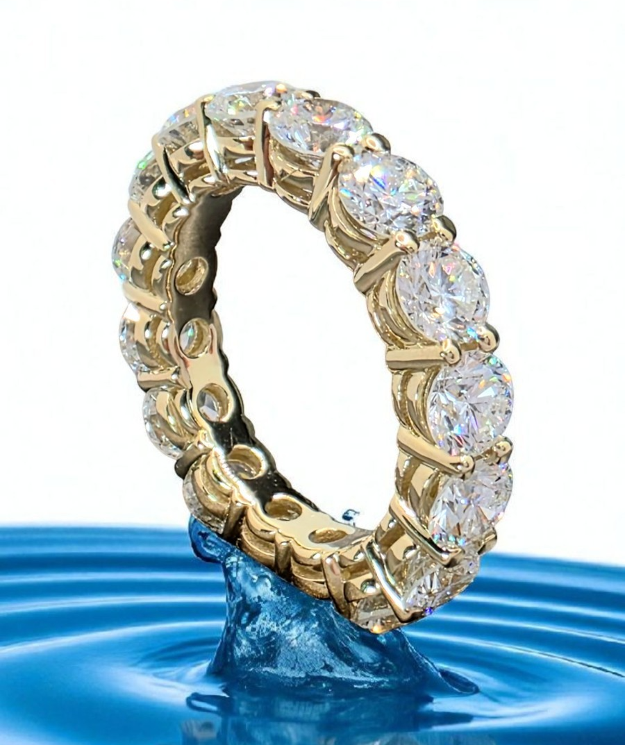 5 Ct Round Lab Grown Diamond Eternity Band Ring 14k Yellow E VS GIA Authenticate