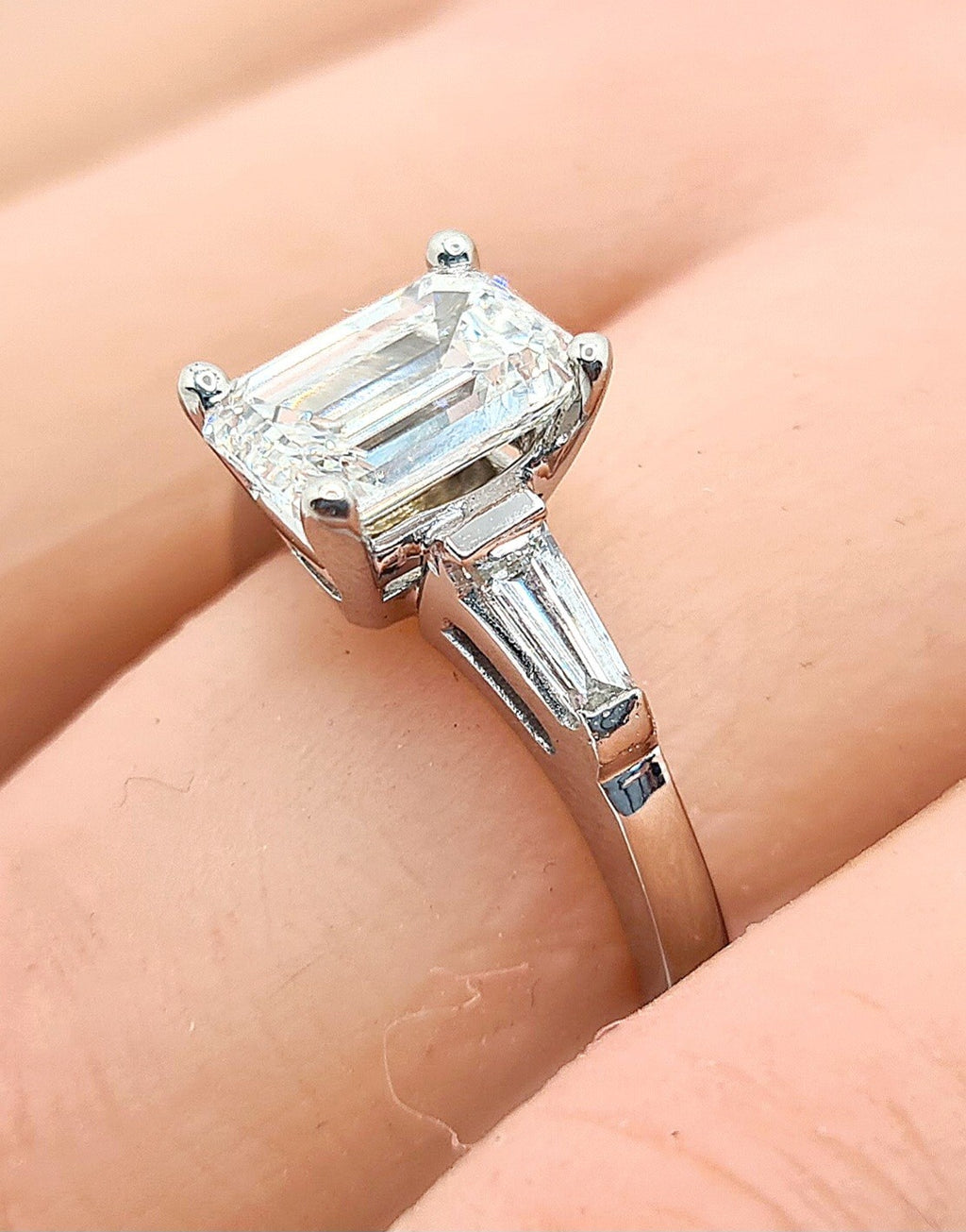 3.30 Ct Lab Grown Emerald Cut Diamond Engagement Ring IGI Certified 14k Sz 8