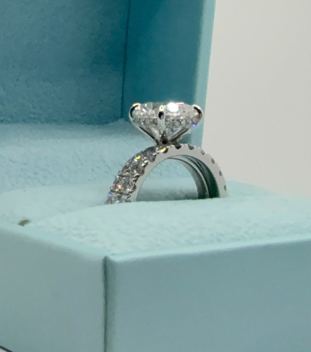 6.07 Ct E VVS2 Lab Grown Platinum Diamond Engagement Ring With Matching Band