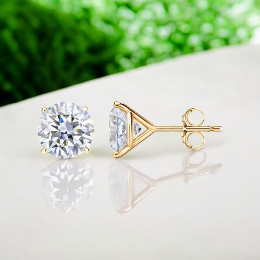 3.00 Ct Round Lab Grown D VVS2 Diamond Studs Ideal 14K Yellow Gold IGI Certified