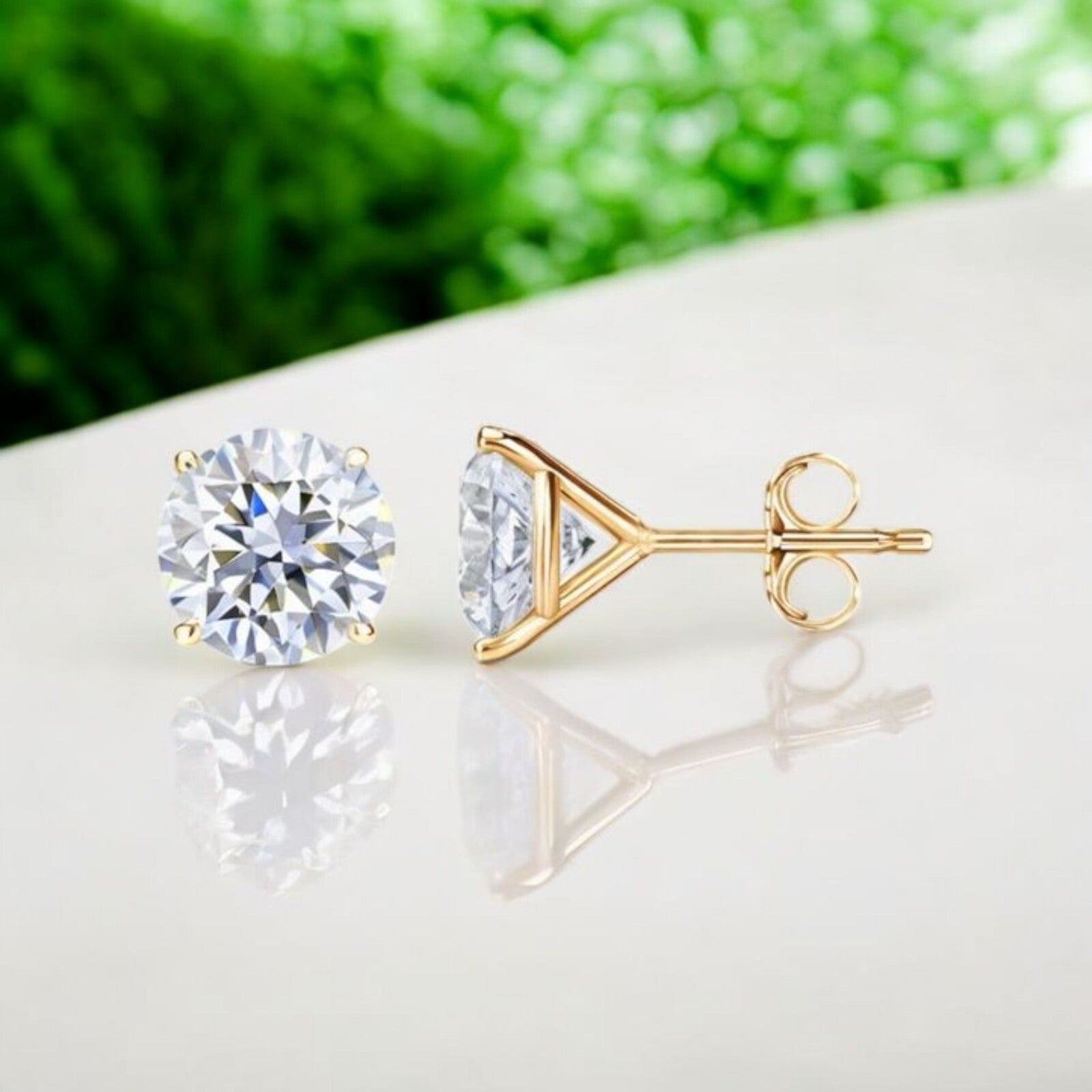 3.00 Ct Round Lab Grown D VVS2 Diamond Studs Ideal 14K Yellow Gold IGI Certified