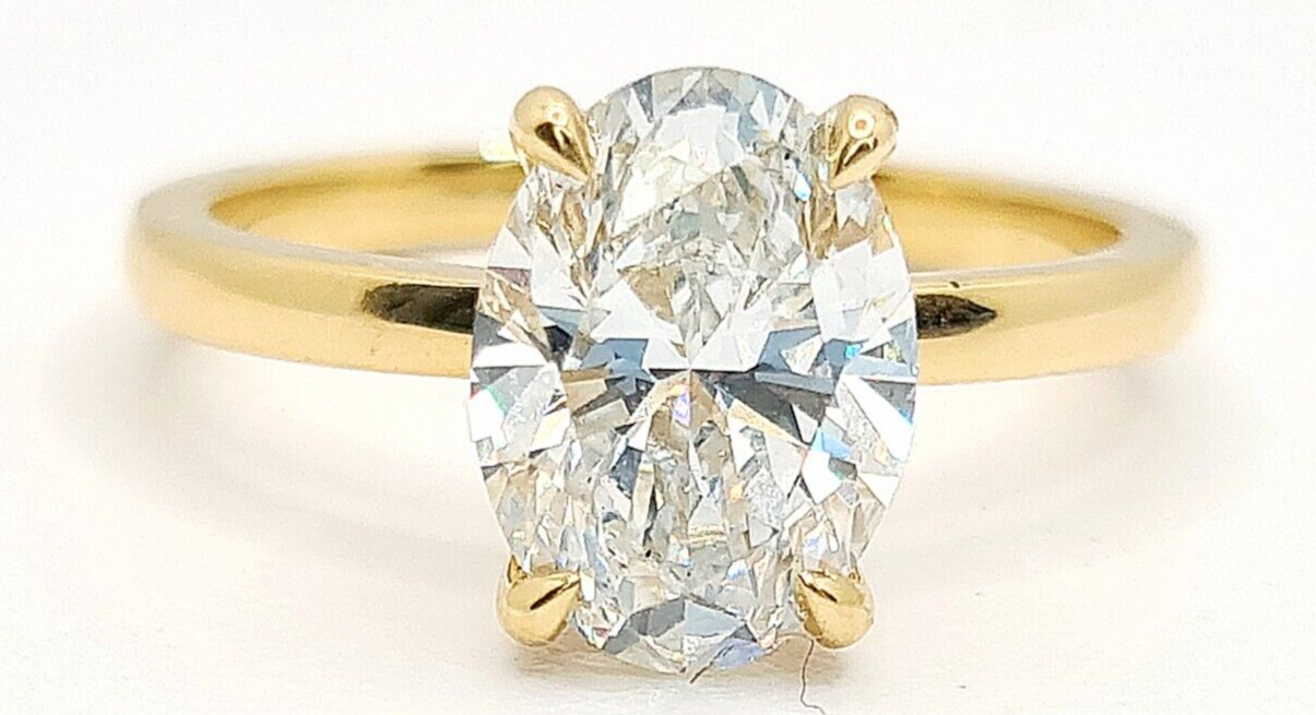 2.00 Carat F VVS2 Oval Lab Grown Diamond Ring 14k Yellow Gold IGI Certified