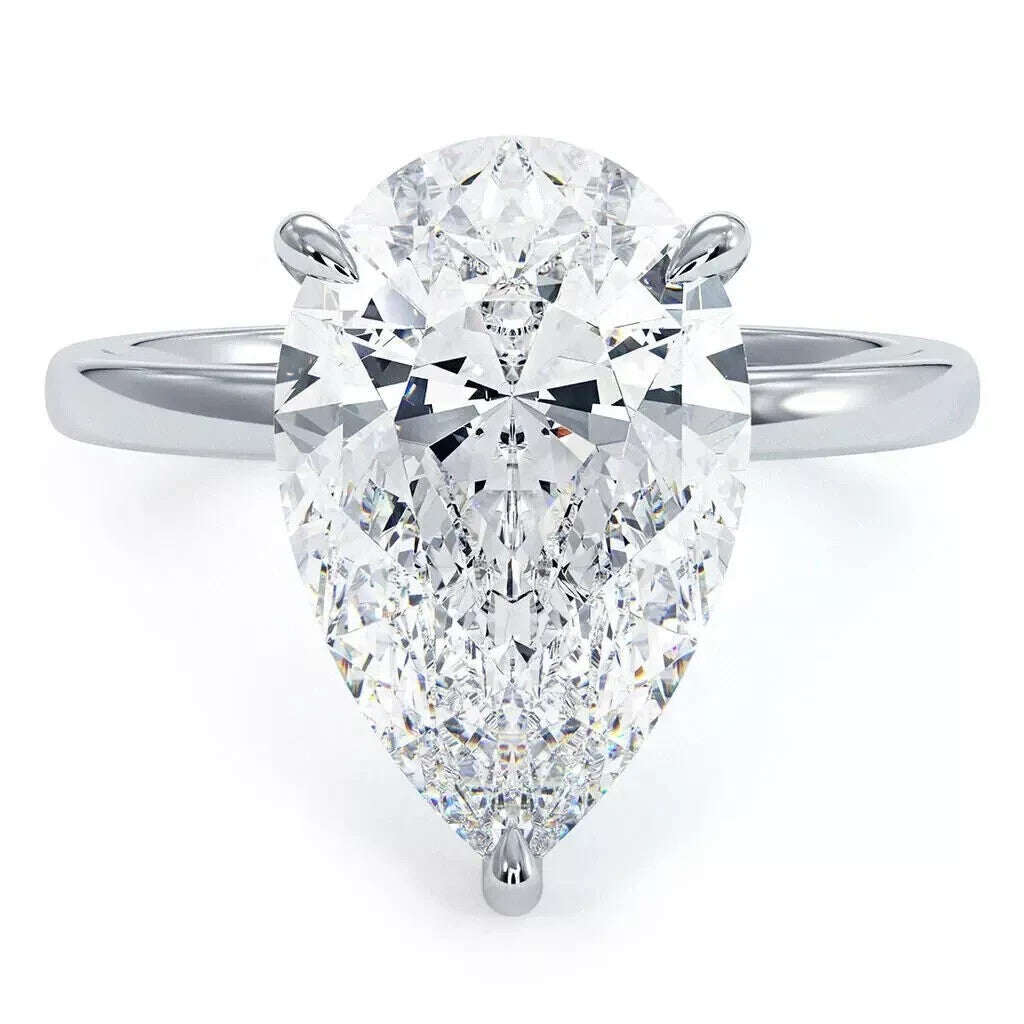 5.00 Ct Pear Shape E VS1 Diamond Ring Lab Grown Diamond IGI Certified 14k White