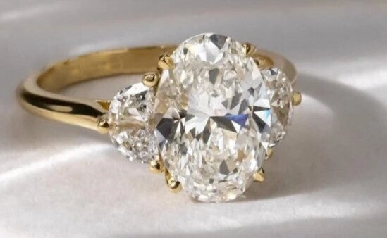 3.50 Ct D VS1 Oval Lab Grown Diamond 3 Stone Ring IGI Certified 14k Yellow Gold