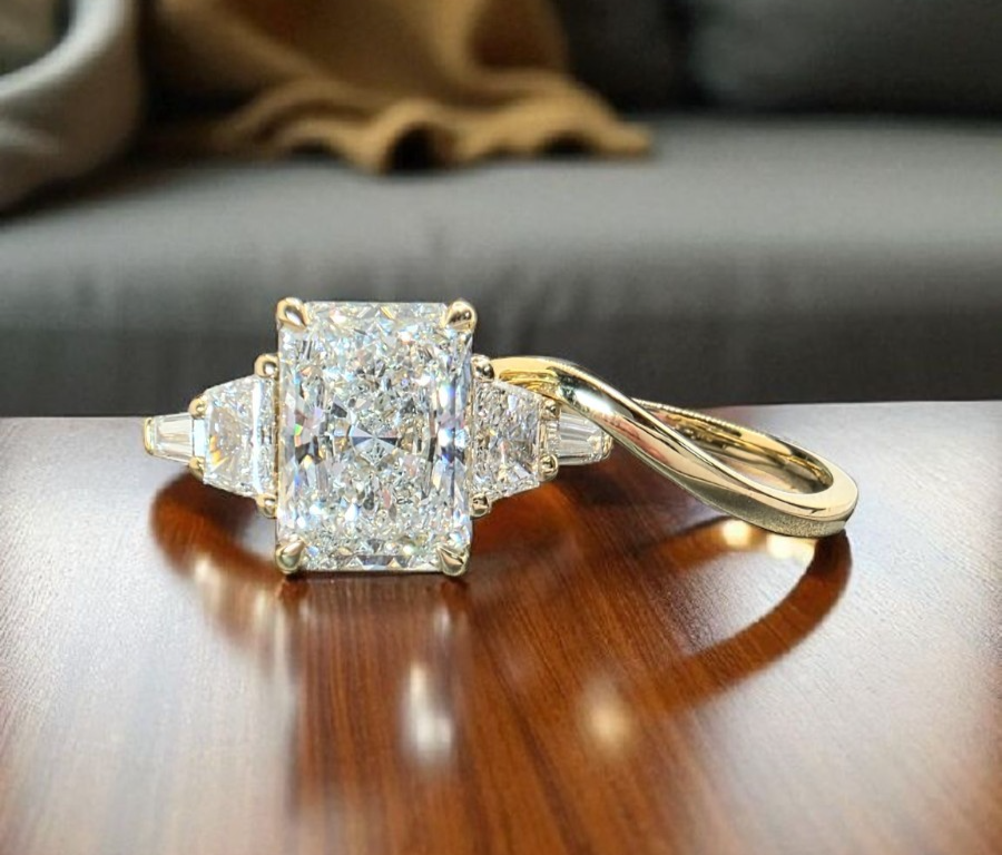 4.70 Ct E VS1 Radiant Lab Grown Diamond Ring IGI Certified 14k Gold W/Band Sz 5