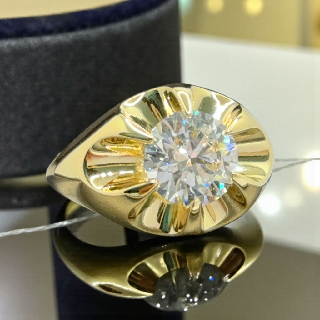 3.00 Ct Lab Grown Diamond D VS1 Men's Ring Round 14K Yellow Gold IGI Certified