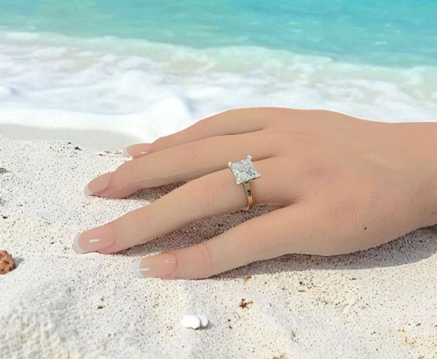 3.00 Carat E VS1 Princess Cut Lab Grown Diamond Engagement Ring 14K Two Tone IGI