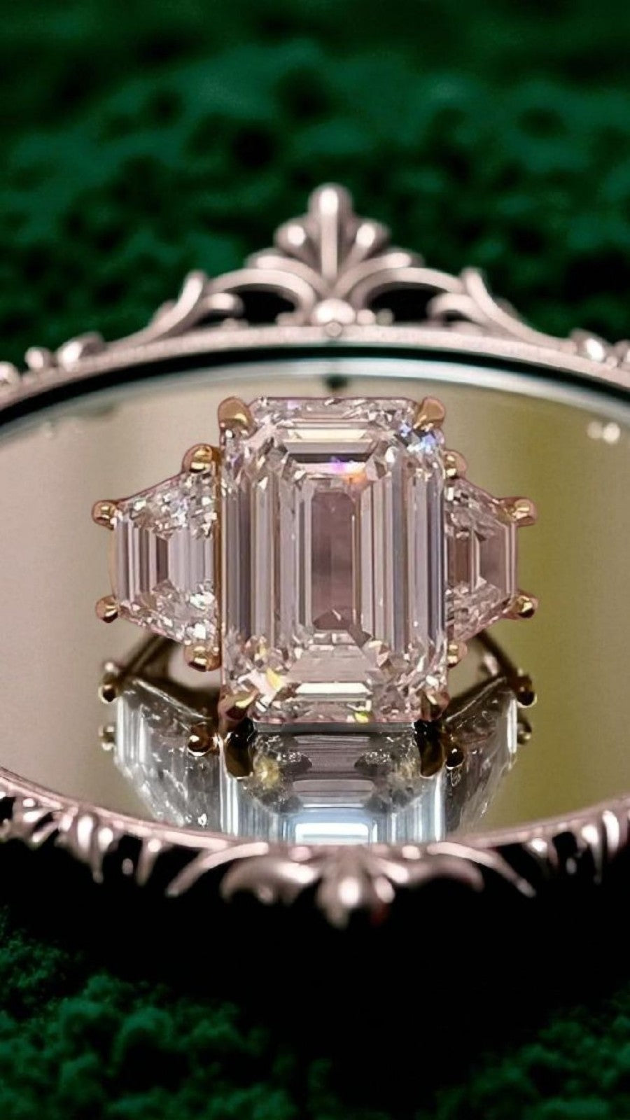 3.80Ct Emerald Cut Lab Grown Diamond Three Stone Engagement Ring 14k Yellow Gold