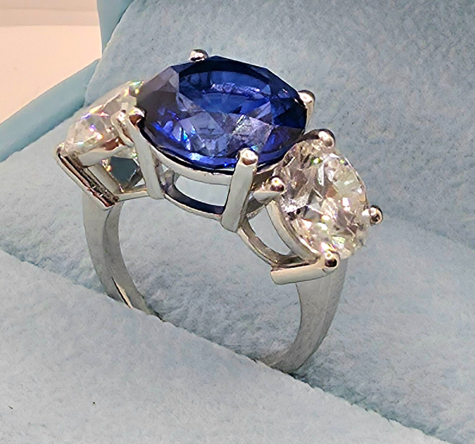 13.00 Ct Round Lab Grown Sapphire and Diamond Ring 14k GIA Authenticated