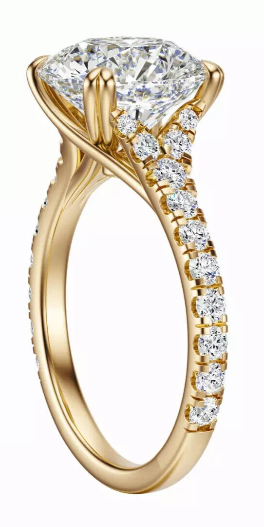 3.40 Ct E VS1 Round Lab Grown Diamond Engagement Ring 14k Yellow IGI Certified