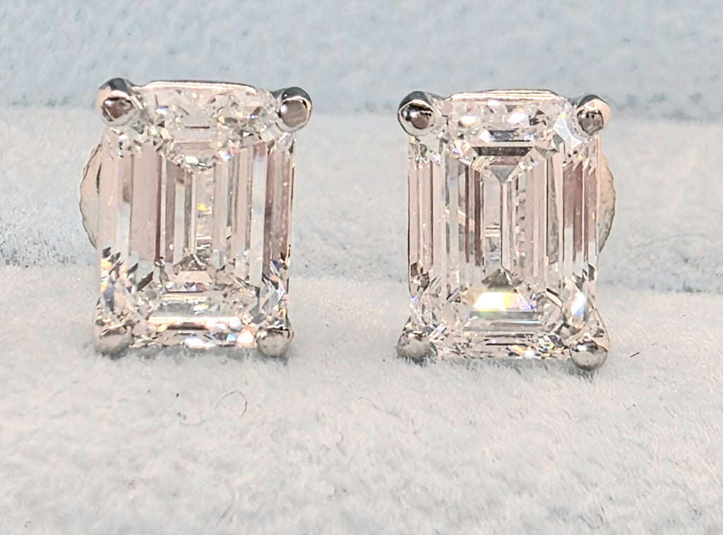 3 Ct Basket Set Emerald Cut E VVS2 Lab Grown Diamond Stud Earrings 14K Gold IGI