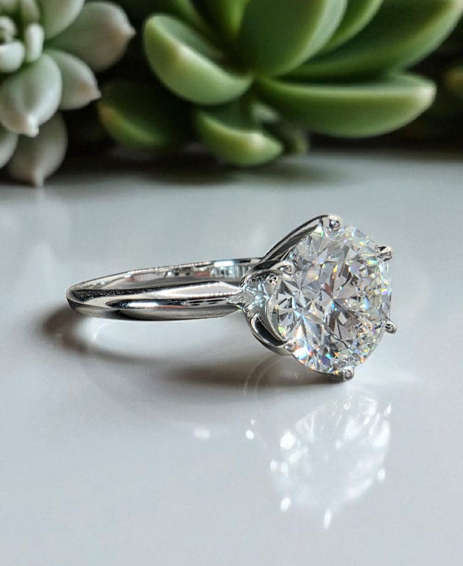 3.00 Ct G VS1 Round Solitaire Platinum Lab Grown Diamond Ring IGI Certified