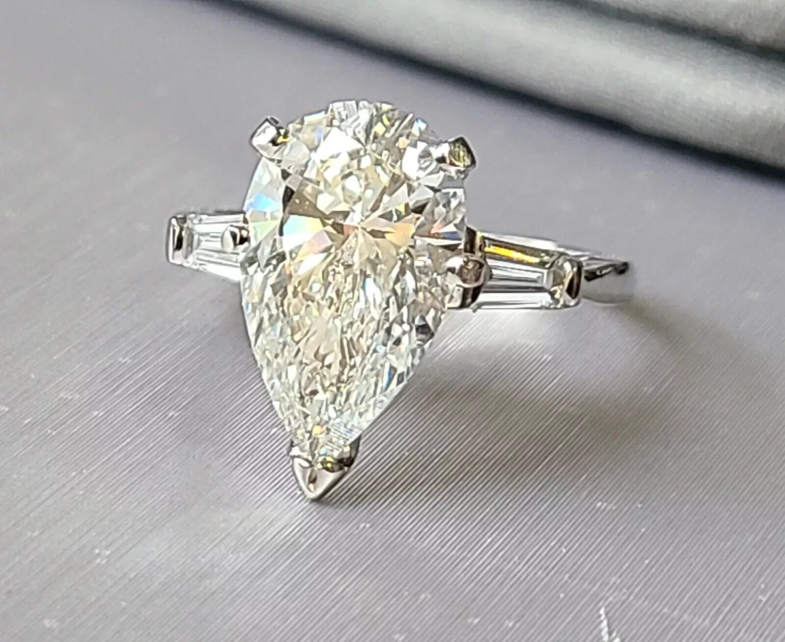 4.35 Ct F VS 2 Pear  Shaped 14k White Gold Lab Grown Diamond Ring IGI Certified