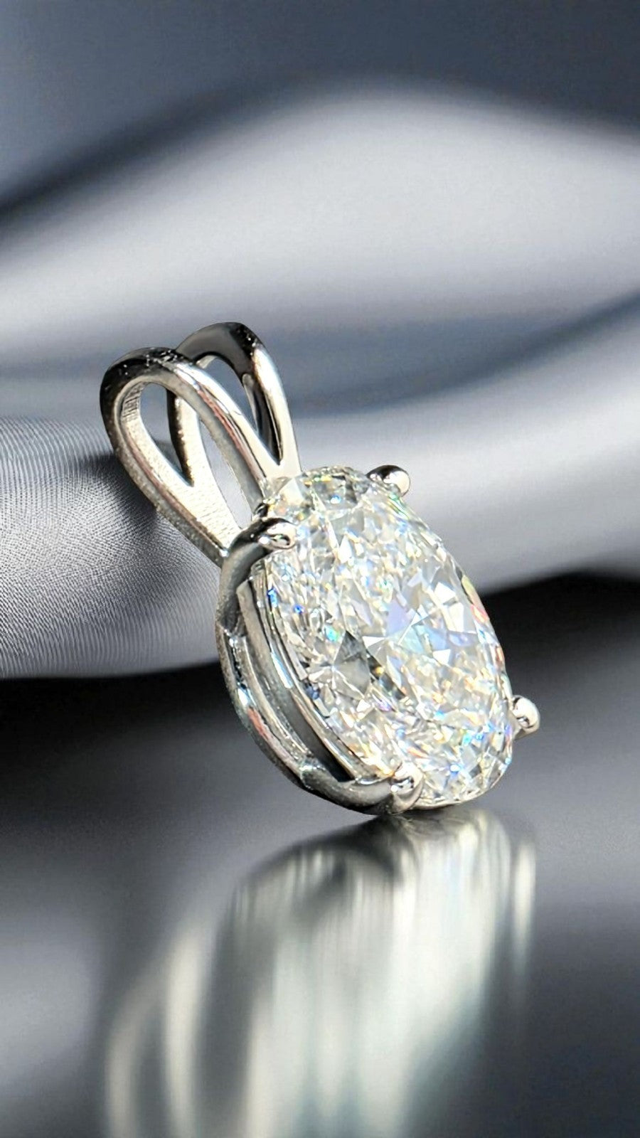 2 Ct D VS1 Oval Lab Grown Diamond Pendant 14k White Gold IGI Certified No Chain
