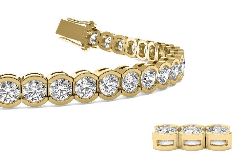 3.65 Ct D VS Semi Bezel Round Diamond 7" Tennis Bracelet 14k Gold Lab Grown
