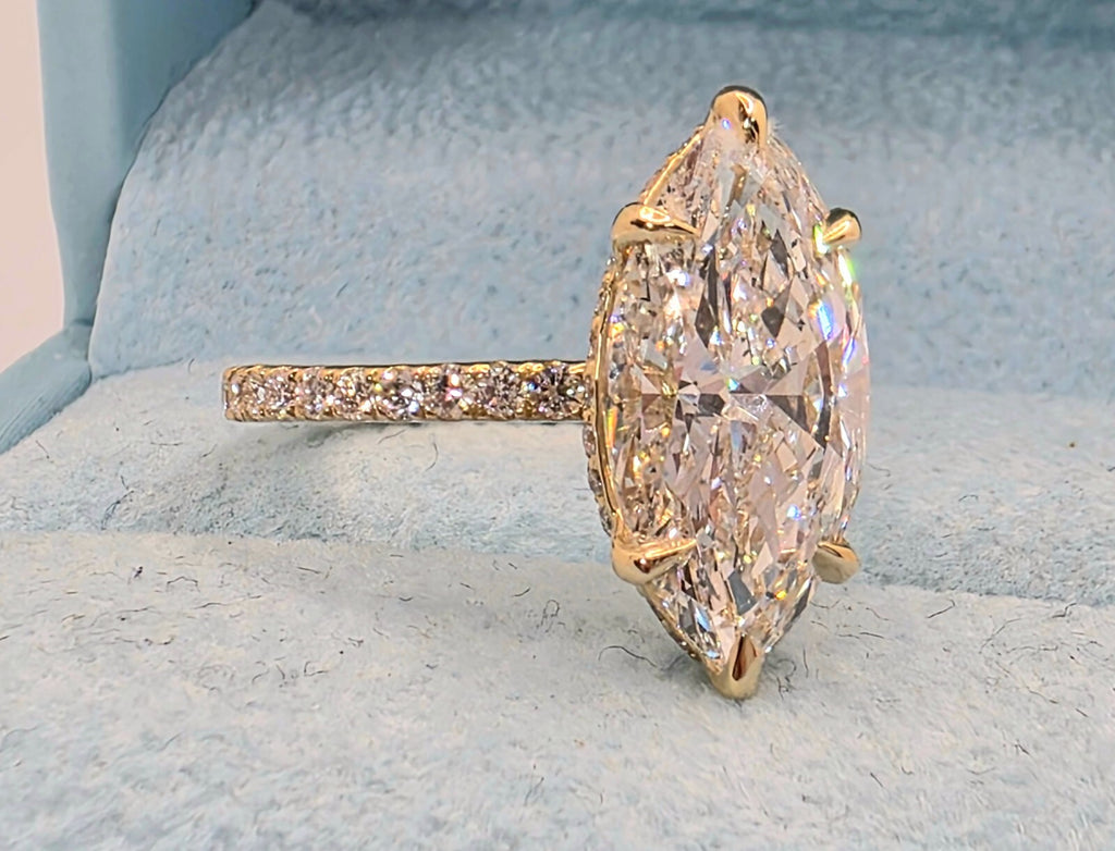 3.45 Carat Marquise Engagement Ring F VS1 Lab Diamond 14k Yellow Gold Certified