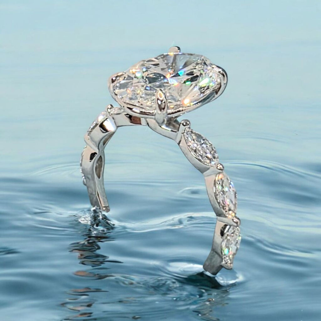 3.75 Ct E VS1 Lab Grown Oval Diamond Engagement Ring IGI Certified Platinum