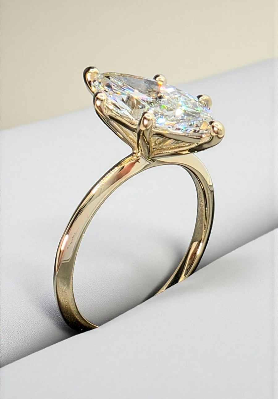 3.00 Ct Marquise Shaped Lab Grown Diamond Ring Set in 14k Gold IGI Certified GIA