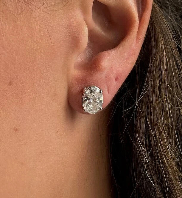 2 Ct D VS1 Lab Grown Oval Shape Diamond Studs 14k White Gold Earrings