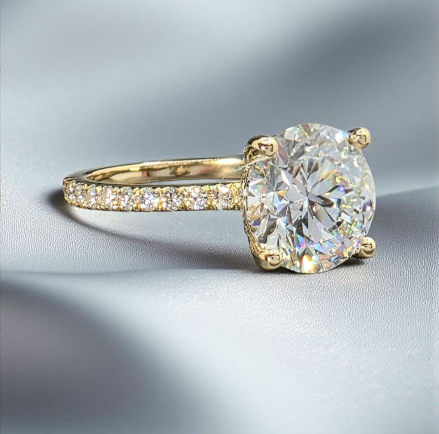 3.42 Ct D VS1 Round Lab Grown Diamond Engagement Ring 14k Yellow IGI Certified
