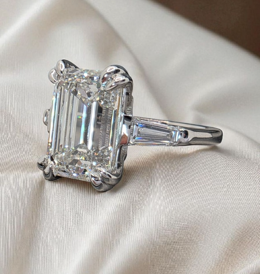 4.50 Ct D VS1 Emerald Cut Lab Grown Diamond Ring IGI Certified Platinum