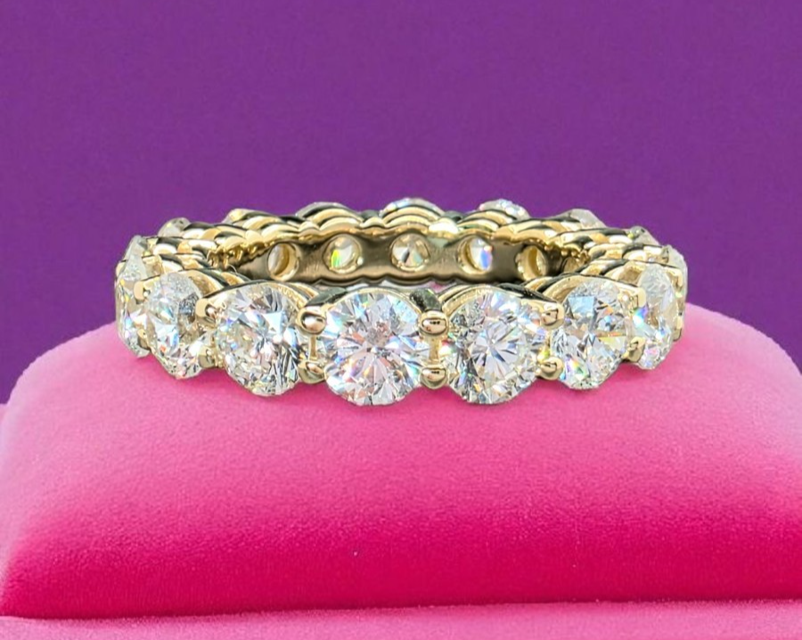 5 Ct Round Lab Grown Diamond Eternity Band Ring 14k Yellow E VS GIA Authenticate