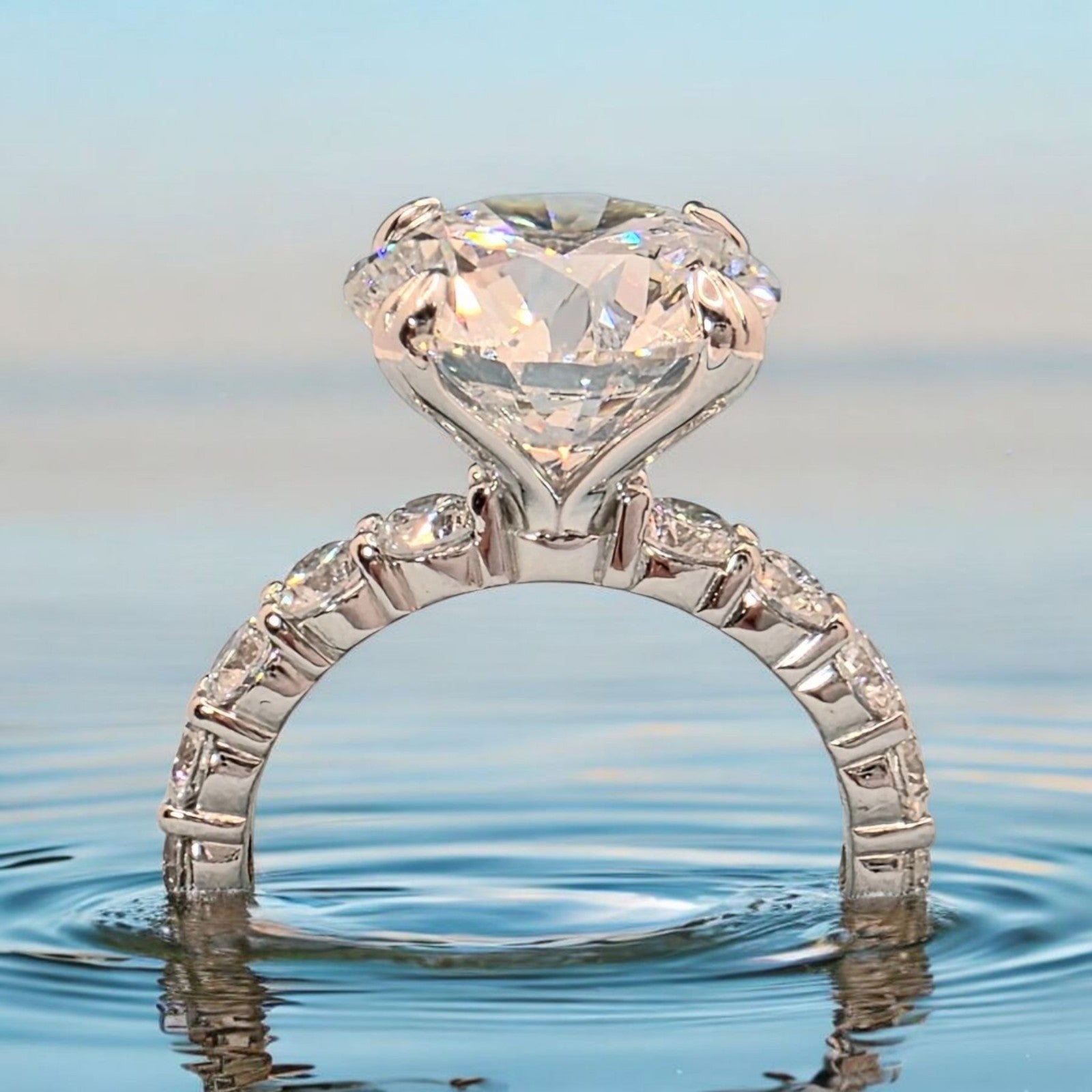 6.60 Ct E VS1 Round Diamond Engagement Ring IGI Certified Lab Grown Platinum