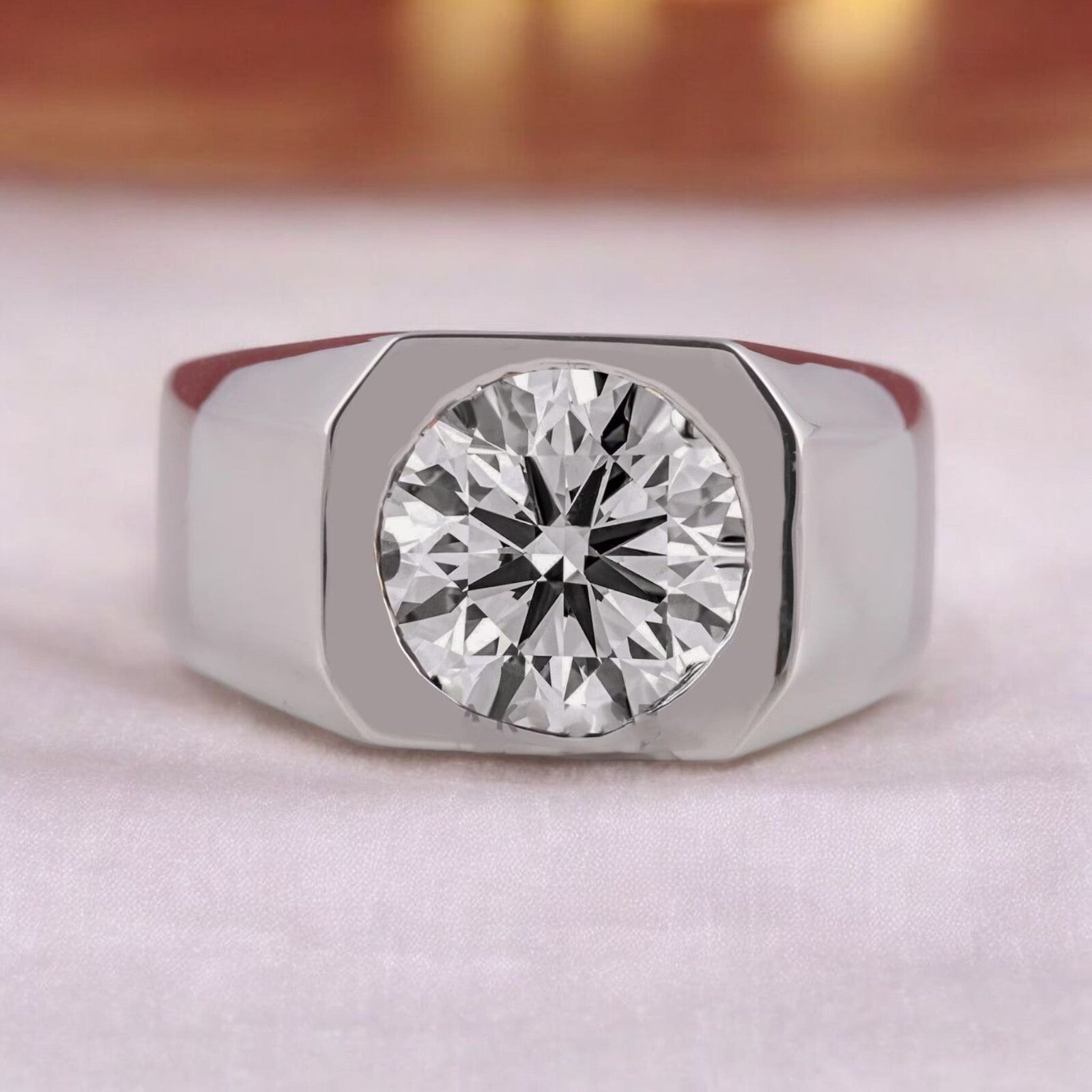 4.00 Ct D VS1 Lab Grown Round Diamond Men's Ring 14k White IGI Certified