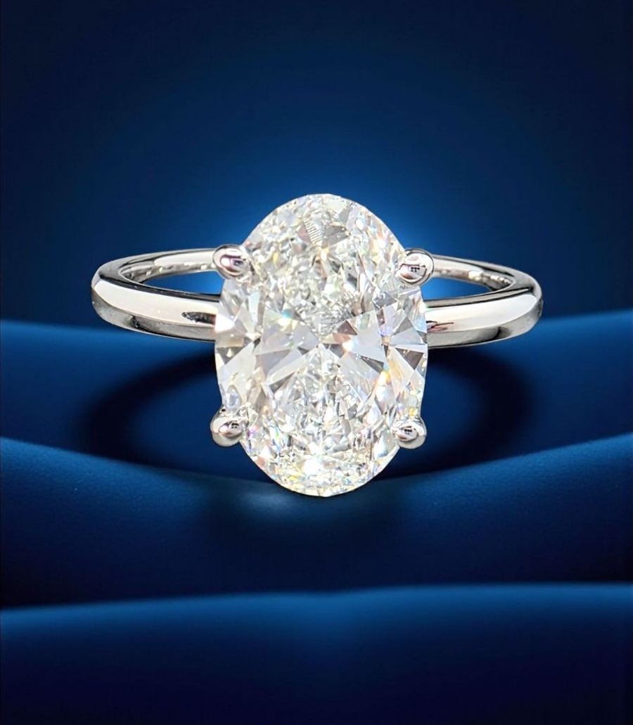 3.04 Carat E VVS2 Oval Lab Grown Diamond Ring 14k White Gold IGI Certified