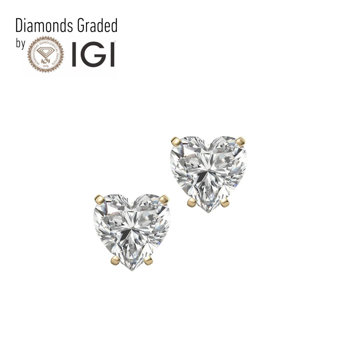 4.00 Ct E VS1 Heart Lab Grown Diamond Earrings 14k Yellow Gold IGI Certified