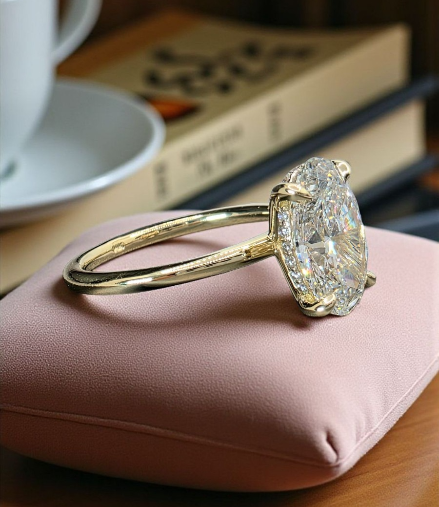 3.07 Carat D VS1 Oval Halo Lab Grown Diamond Ring 14k Yellow Gold IGI Certified