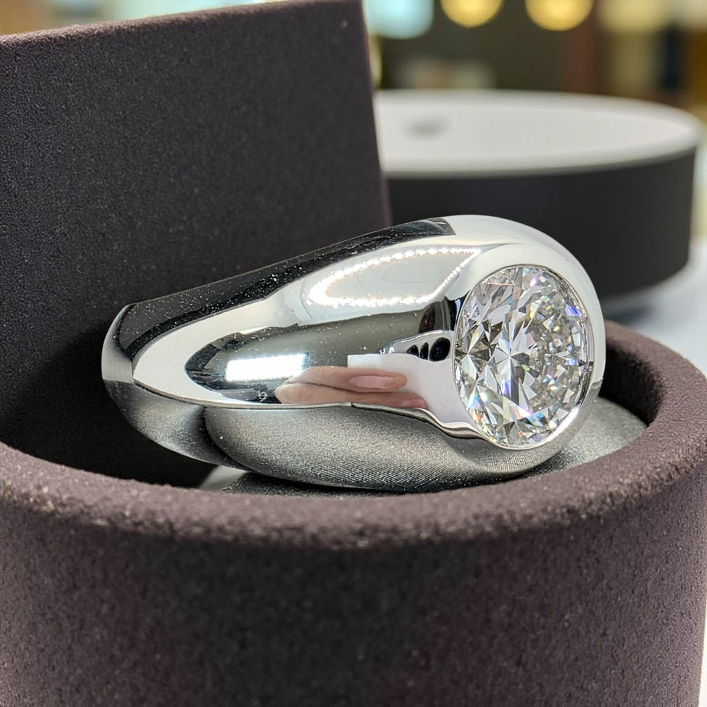 3.00 Ct D VS1 Lab Grown Round Diamond Men's Ring 14k White IGI Certified