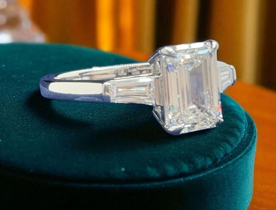 2.30 Ct GIA Authenticated D VS1 Lab Grown Emerald Cut Diamond Ring Platinum