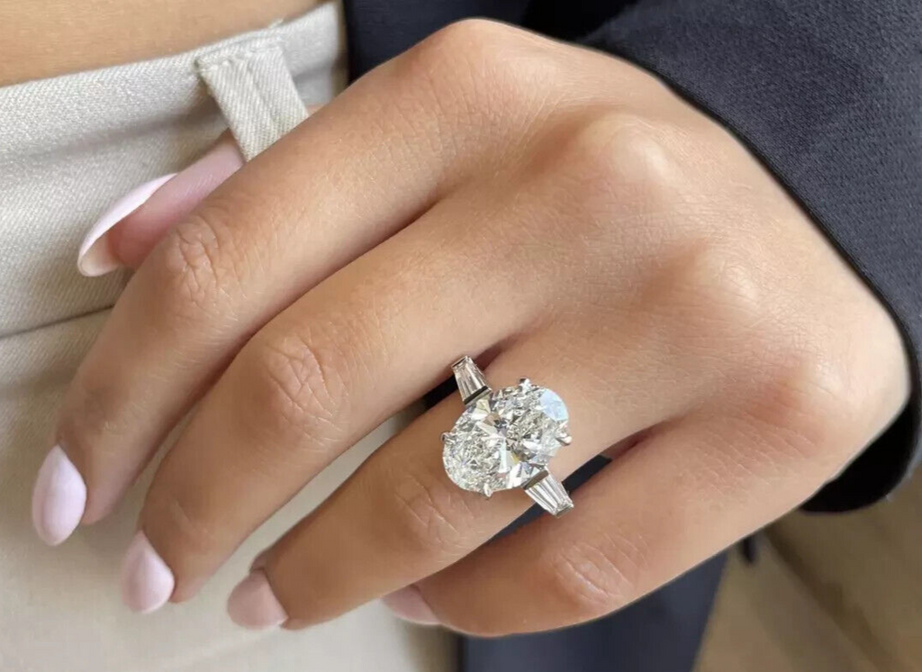 10.70 Ct Lab Grown F VS1 Platinum Oval Diamond Engagement Ring IGI Certified