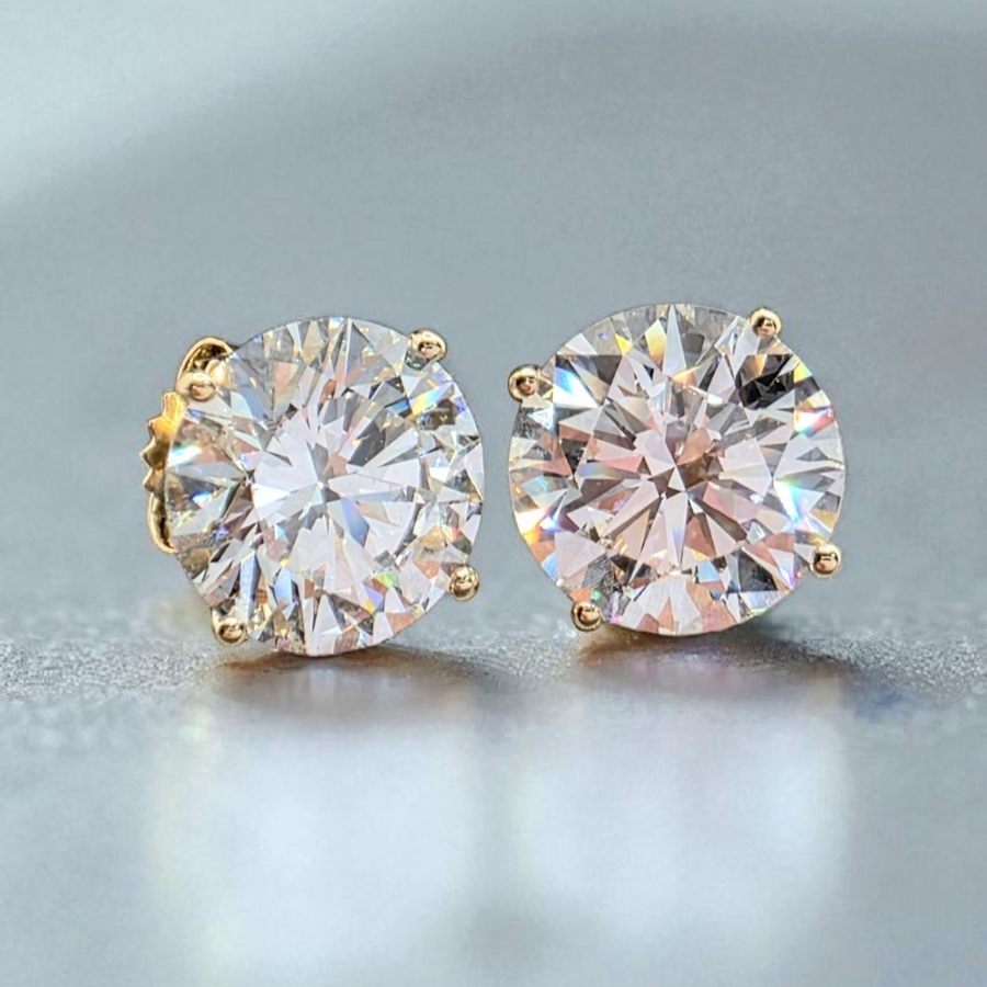 4.00 Ct E VS1 Round Lab Grown Martini Diamond Studs 14k Yellow IGI Certified
